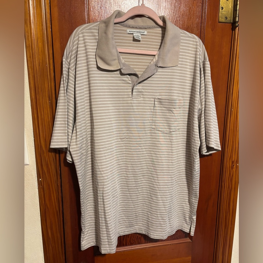 KNIGHTBRIDGE Men’s Cream Striped Collared Polo Shirt Men’s Size XL